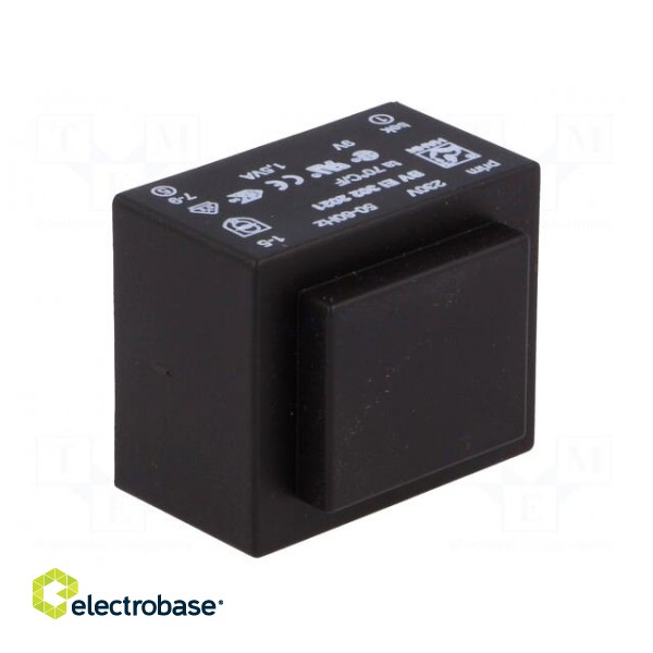 Transformer: encapsulated | 1.5VA | 230VAC | 9V | 166mA | Mounting: PCB image 2