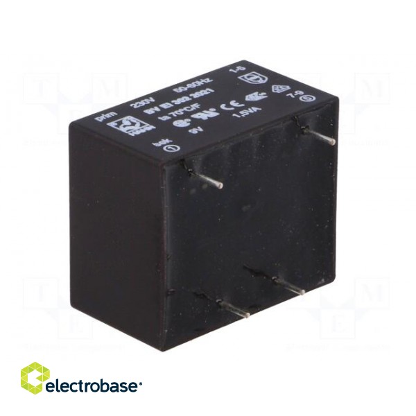 Transformer: encapsulated | 1.5VA | 230VAC | 9V | 166mA | Mounting: PCB image 6