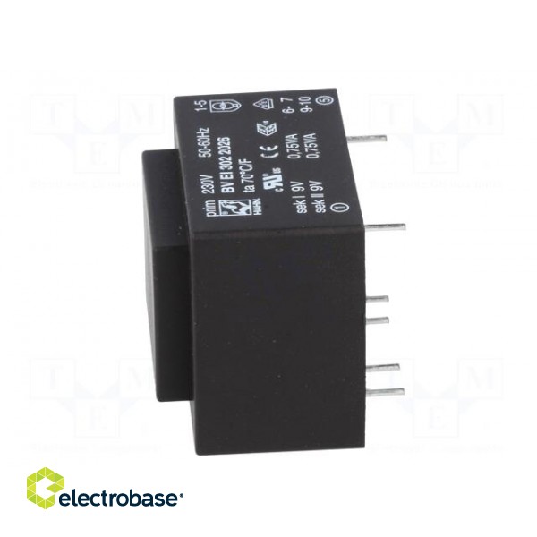 Transformer: encapsulated | 1.5VA | 230VAC | 9V | 9V | 83mA | 83mA | 70g image 5