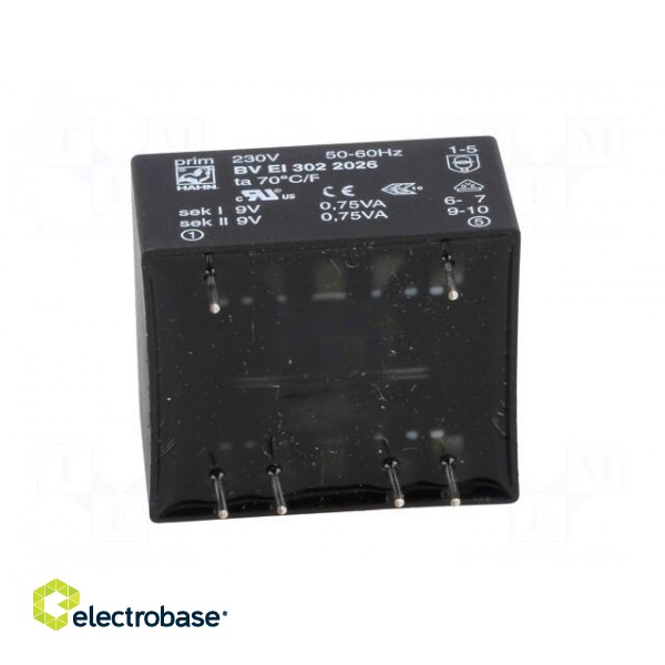 Transformer: encapsulated | 1.5VA | 230VAC | 9V | 9V | 83mA | 83mA | 70g image 7