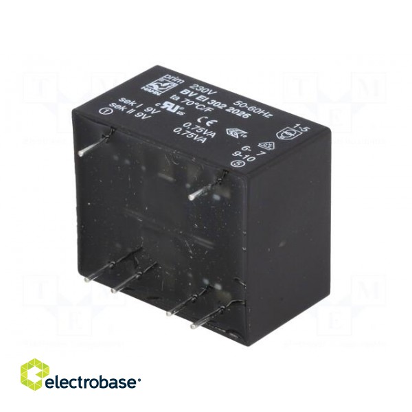 Transformer: encapsulated | 1.5VA | 230VAC | 9V | 9V | 83mA | 83mA | 70g image 8