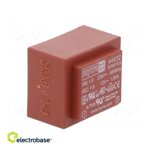 Transformer: encapsulated | 1.8VA | 230VAC | 12V | 150mA | PCB фото 2