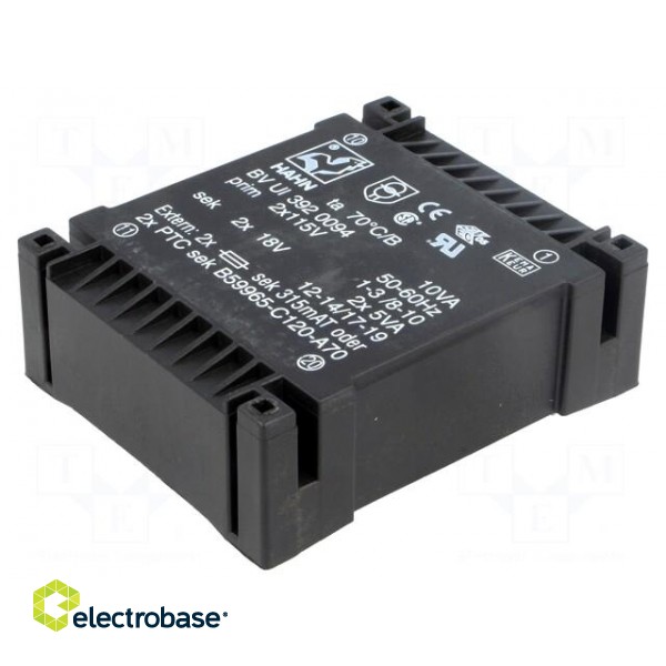 Transformer: encapsulated | 10VA | 115/115VAC | 18V | 18V | 277mA | 277mA image 1