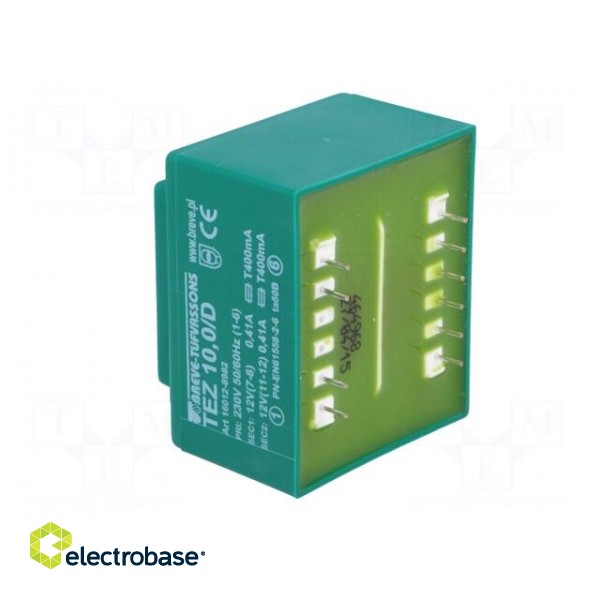 Transformer: encapsulated | 10VA | 230VAC | 12V | 12V | 416.6mA | 416.6mA image 2