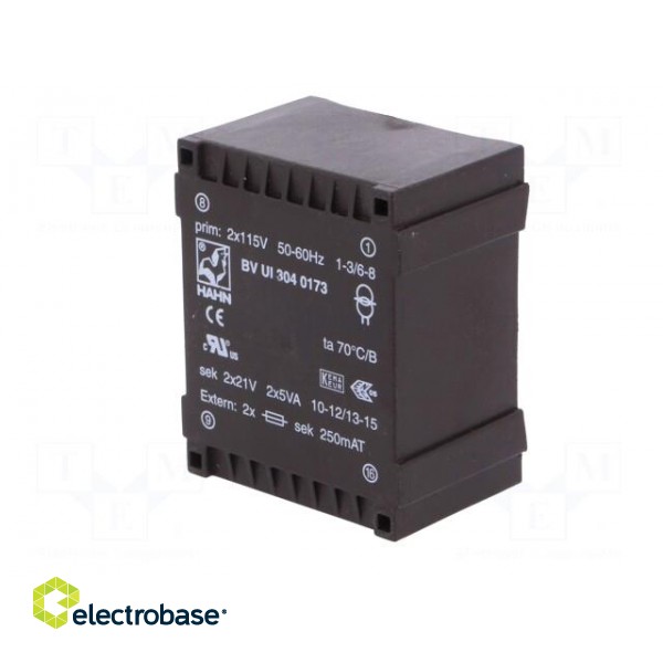 Transformer: encapsulated | 10VA | 115/115VAC | 21V | 21V | 238mA | 238mA image 2