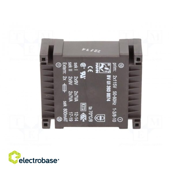 Transformer: encapsulated | 14VA | 115VACx2 | 9V | 9V | 778mA | 778mA | PCB image 3