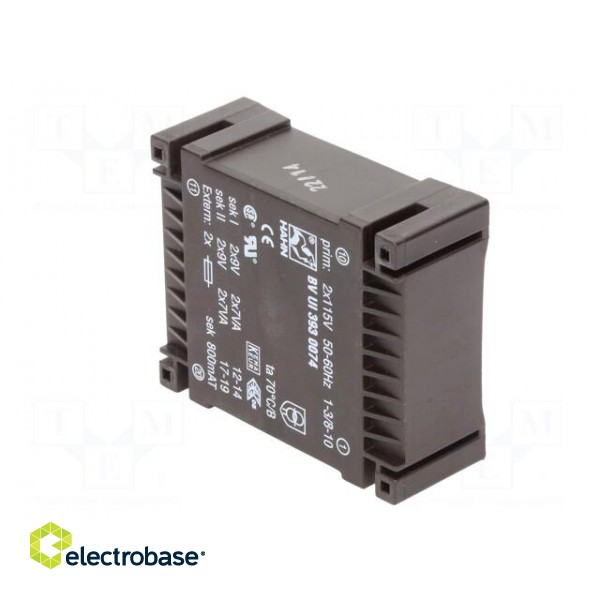 Transformer: encapsulated | 14VA | 115VACx2 | 9V | 9V | 778mA | 778mA | PCB image 4