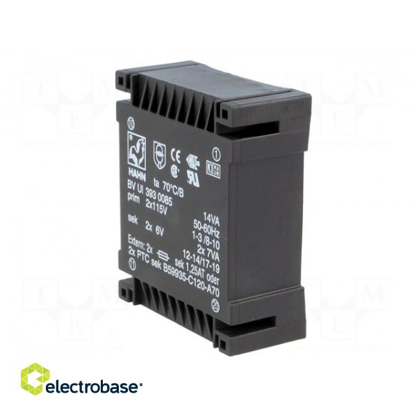 Transformer: encapsulated | 14VA | 115VACx2 | 6V | 6V | 1166mA | 1166mA image 4