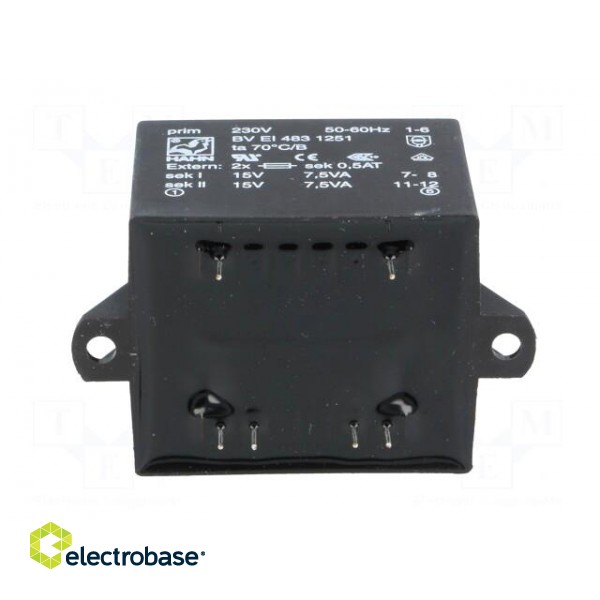 Transformer: encapsulated | 15VA | 230VAC | 15V | 15V | 500mA | 500mA image 7