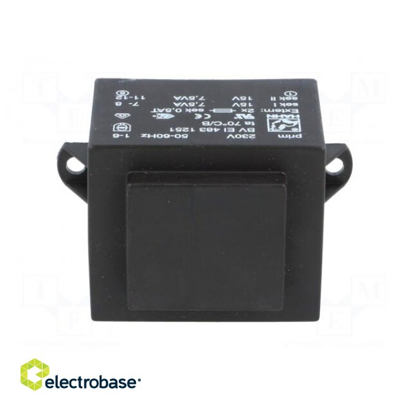 Transformer: encapsulated | 15VA | 230VAC | 15V | 15V | 500mA | 500mA image 3