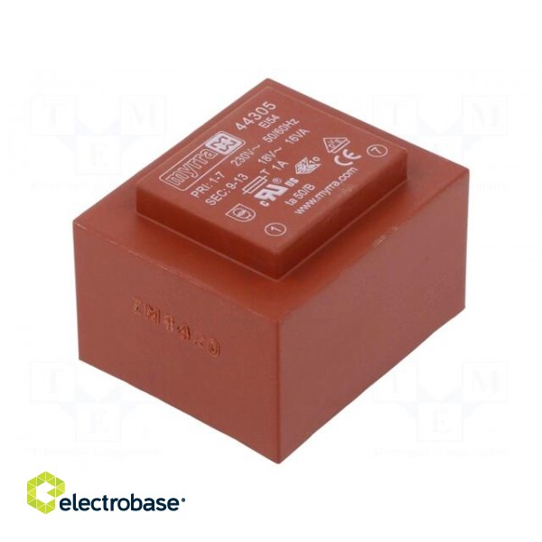 Transformer: encapsulated | 16VA | 230VAC | 18V | 889mA | PCB image 1