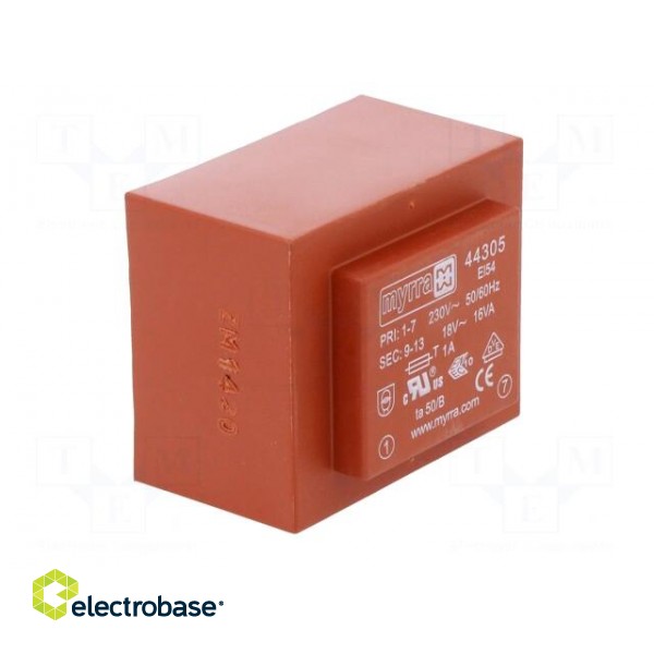 Transformer: encapsulated | 16VA | 230VAC | 18V | 889mA | PCB image 2