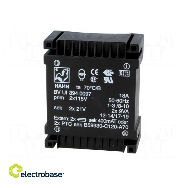 Transformer: encapsulated | 18VA | 115VACx2 | 21V | 21V | 428mA | 428mA image 3