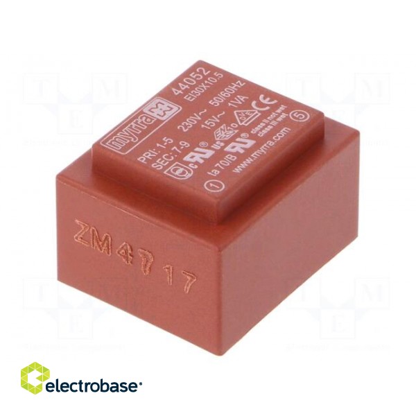 Transformer: encapsulated | 1VA | 230VAC | 15V | 67mA | PCB image 1