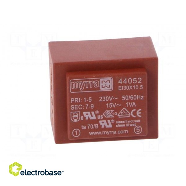 Transformer: encapsulated | 1VA | 230VAC | 15V | 67mA | PCB image 3