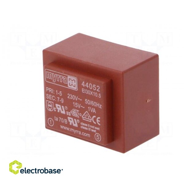 Transformer: encapsulated | 1VA | 230VAC | 15V | 67mA | PCB image 4