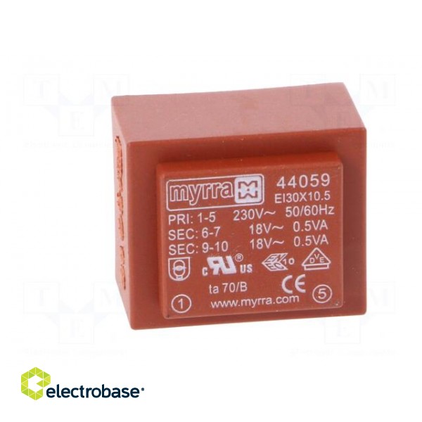 Transformer: encapsulated | 1VA | 230VAC | 18V | 18V | 28mA | 28mA | PCB image 3