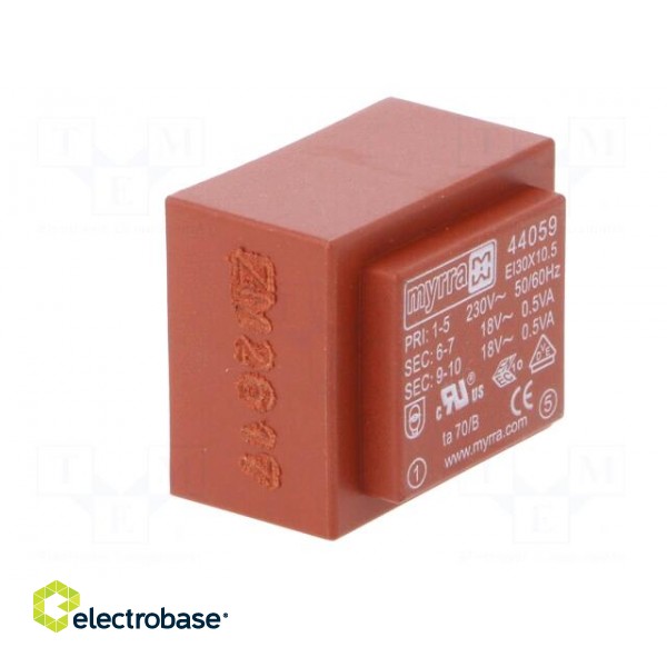 Transformer: encapsulated | 1VA | 230VAC | 18V | 18V | 28mA | 28mA | PCB image 2