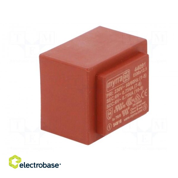 Transformer: encapsulated | 1VA | 230VAC | 24V | 42mA | Mounting: PCB image 2