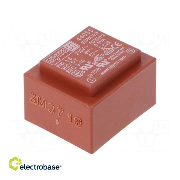 Transformer: encapsulated | 1VA | 230VAC | 6V | 6V | 83mA | 83mA | PCB image 1