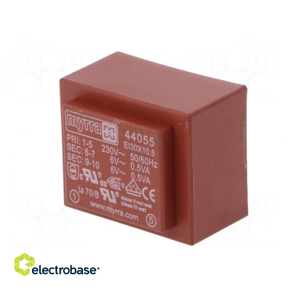 Transformer: encapsulated | 1VA | 230VAC | 6V | 6V | 83mA | 83mA | PCB image 4