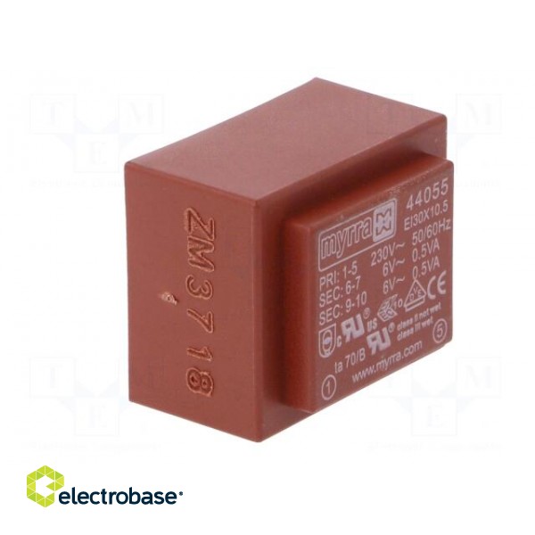 Transformer: encapsulated | 1VA | 230VAC | 6V | 6V | 83mA | 83mA | PCB image 2