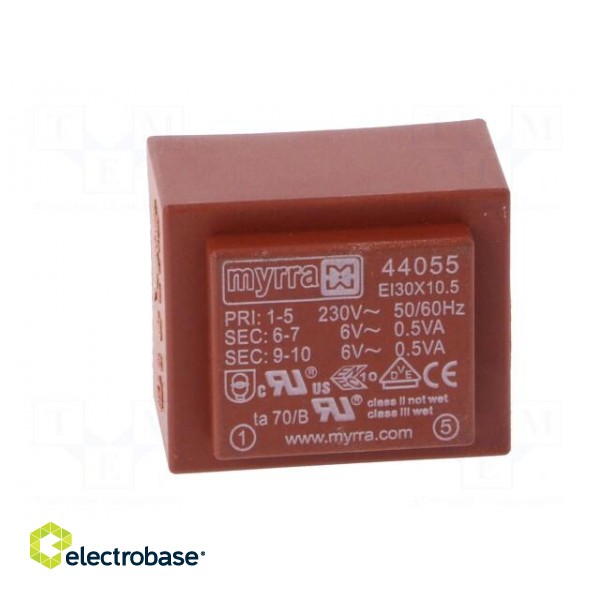 Transformer: encapsulated | 1VA | 230VAC | 6V | 6V | 83mA | 83mA | PCB image 3