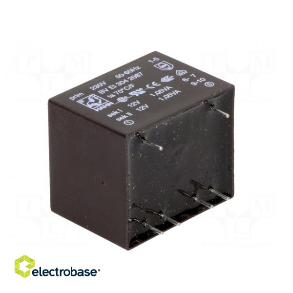 Transformer: encapsulated | 2.1VA | 230VAC | 12V | 12V | 88mA | 88mA | 99g image 6