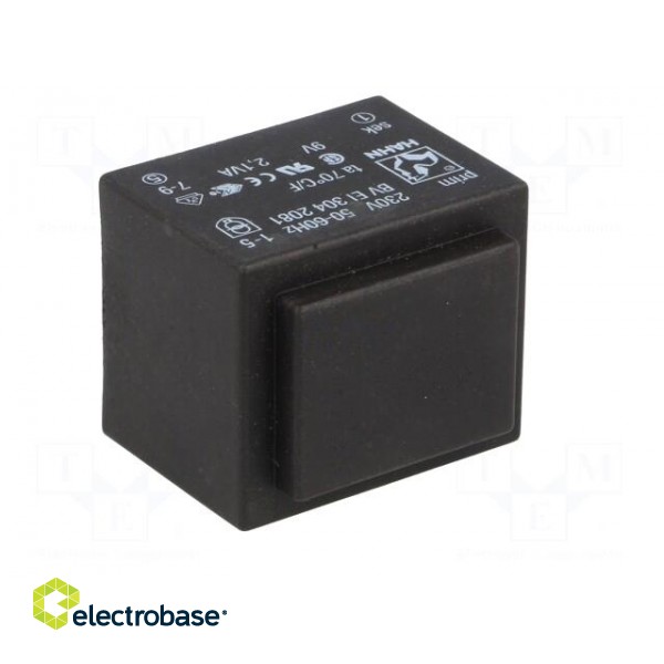 Transformer: encapsulated | 2.1VA | 230VAC | 9V | 210mA | PCB | BVEI paveikslėlis 2