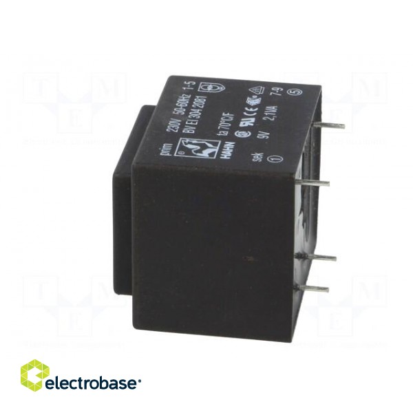 Transformer: encapsulated | 2.1VA | 230VAC | 9V | 210mA | PCB | BVEI paveikslėlis 5