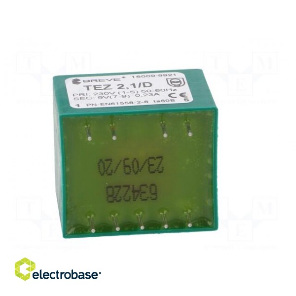 Transformer: encapsulated | 2.1VA | 230VAC | 9V | 233mA | PCB | IP00 | TEZ image 7