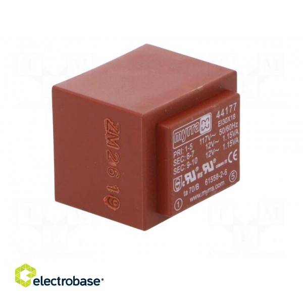 Transformer: encapsulated | 2.3VA | 117VAC | 12V | 12V | 96mA | 96mA | PCB image 2