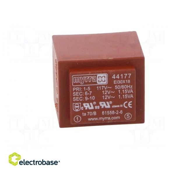 Transformer: encapsulated | 2.3VA | 117VAC | 12V | 12V | 96mA | 96mA | PCB image 3