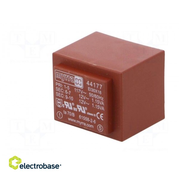 Transformer: encapsulated | 2.3VA | 117VAC | 12V | 12V | 96mA | 96mA | PCB image 4