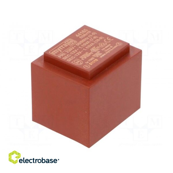 Transformer: encapsulated | 2.3VA | 230VAC | 12V | 12V | 96mA | 96mA | PCB image 1