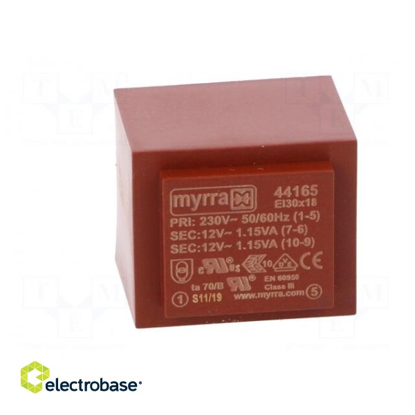 Transformer: encapsulated | 2.3VA | 230VAC | 12V | 12V | 96mA | 96mA | PCB image 3