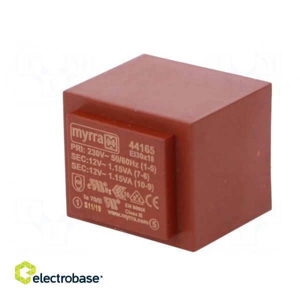 Transformer: encapsulated | 2.3VA | 230VAC | 12V | 12V | 96mA | 96mA | PCB image 4