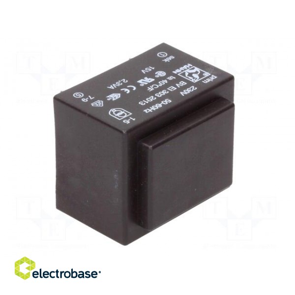 Transformer: encapsulated | 2.3VA | 230VAC | 15V | 153mA | Mounting: PCB image 2