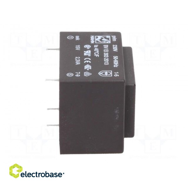 Transformer: encapsulated | 2.3VA | 230VAC | 15V | 153mA | Mounting: PCB image 9