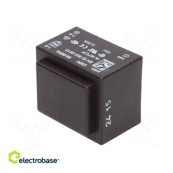 Transformer: encapsulated | 2.3VA | 230VAC | 15V | 153mA | Mounting: PCB image 4