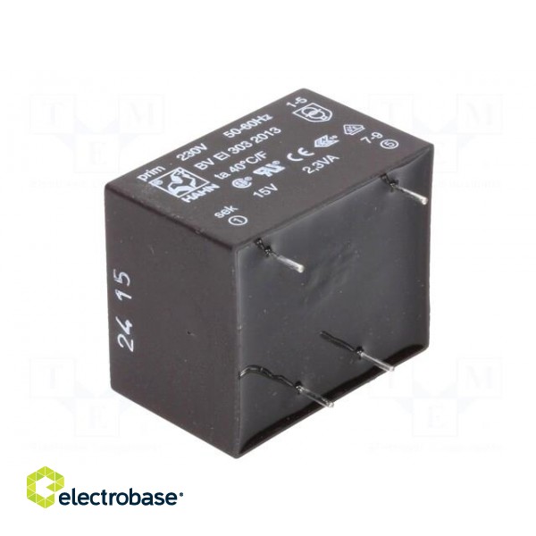 Transformer: encapsulated | 2.3VA | 230VAC | 15V | 153mA | Mounting: PCB image 6