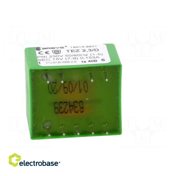 Transformer: encapsulated | 2.3VA | 230VAC | 15V | 153mA | PCB | IP00 image 7