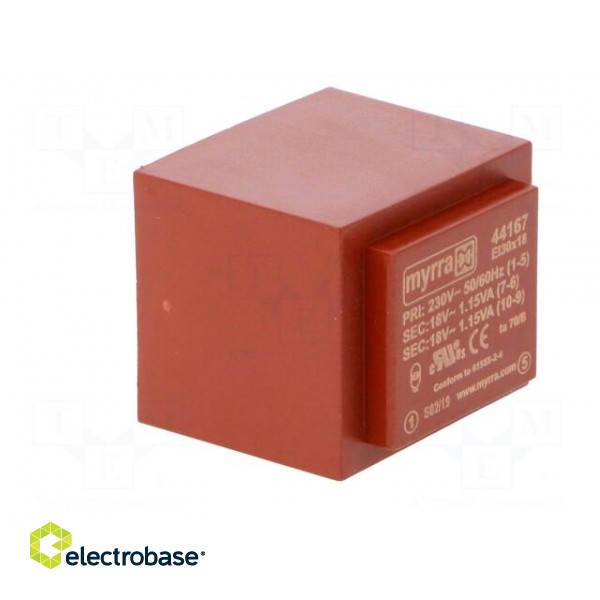 Transformer: encapsulated | 2.3VA | 230VAC | 18V | 18V | 64mA | 64mA | PCB image 2