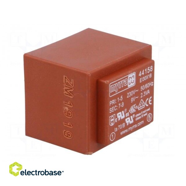 Transformer: encapsulated | 2.3VA | 230VAC | 9V | 256mA | PCB image 2