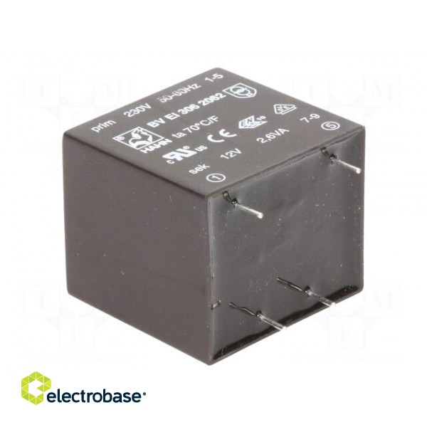 Transformer: encapsulated | 2.6VA | 230VAC | 12V | 217mA | PCB | BVEI paveikslėlis 6