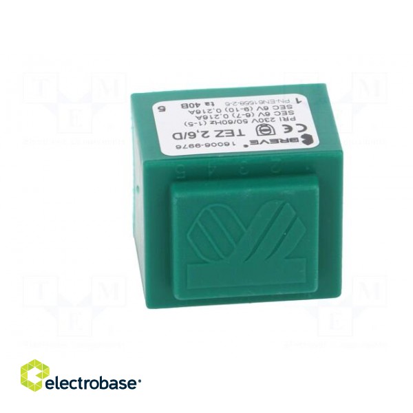 Transformer: encapsulated | 2.6VA | 230VAC | 6V | 6V | 217mA | 217mA | PCB фото 3