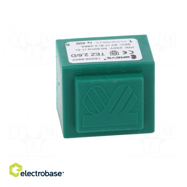 Transformer: encapsulated | 2.6VA | 230VAC | 9V | 289mA | PCB | IP00 | TEZ фото 3