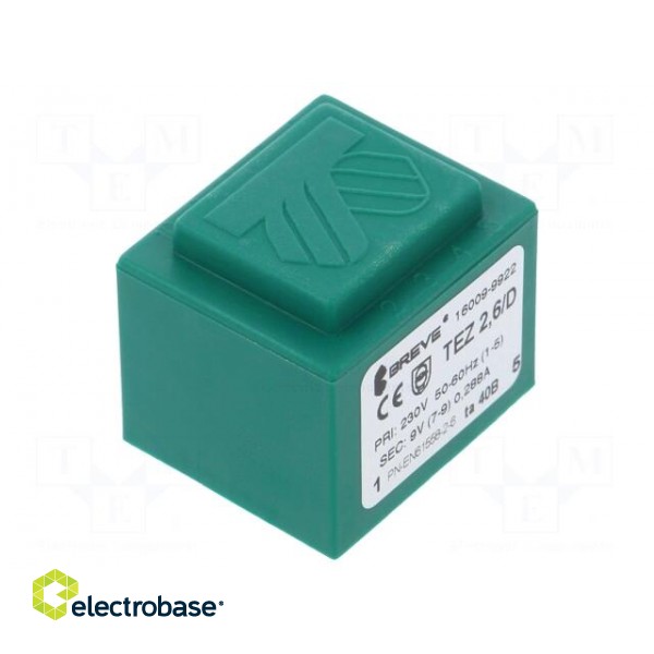 Transformer: encapsulated | 2.6VA | 230VAC | 9V | 289mA | PCB | IP00 | TEZ image 1