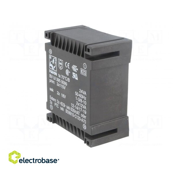 Transformer: encapsulated | 24VA | 115/115VAC | 18V | 18V | 666mA | 666mA image 4