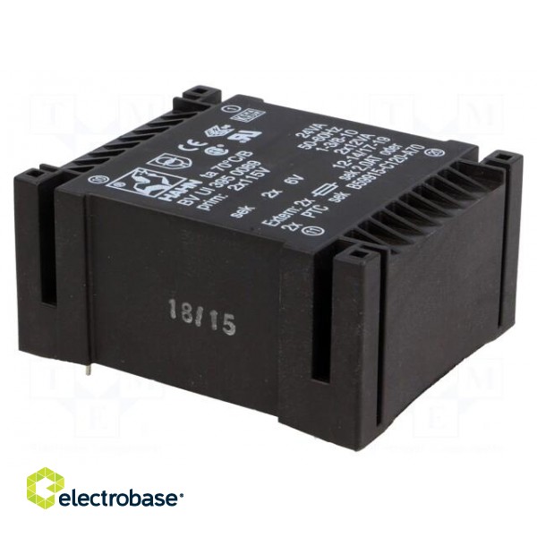 Transformer: encapsulated | 24VA | 115/115VAC | 6V | 6V | 2000mA | 2000mA